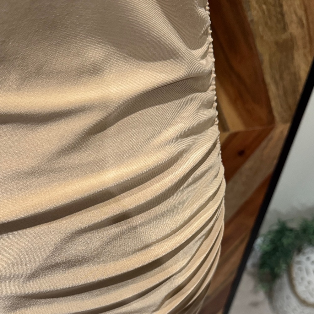 Express Tan Ruched Midi Dress - Picture 3 of 3